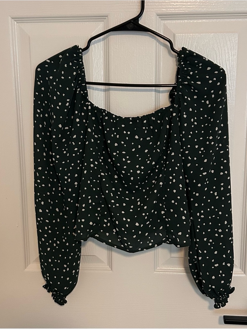 Abercrombie & Fitch Dark Green Polka Dot Smocked Square Neck Blouse